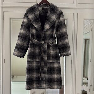 Halogen Black and White Plaid Trench Coat
